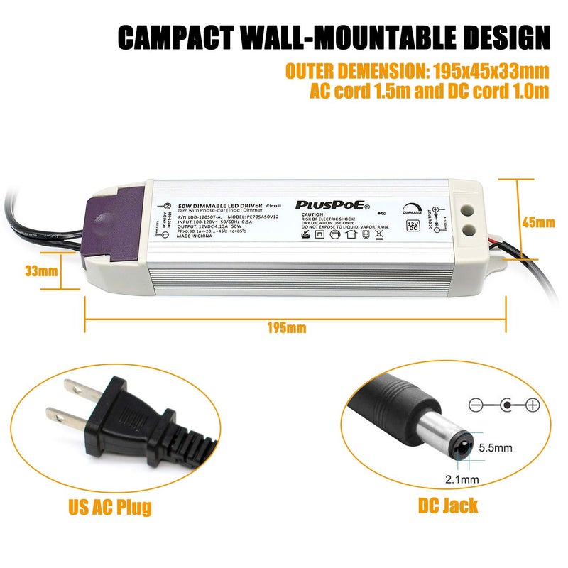 PLUSPOE LED Light Strip 50W Dimmable Driver(4.15A),Magnetic,110V AC to 12V DC Transformer,Low Voltage Power Supply,Compatible with Lutron and Leviton dimmer, for Kitchens, Cabinets, Bedrooms and More - Image 4